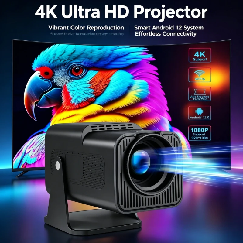HY320mini 프로젝터 안드로이드 11 390ANSI HD 4K 네이티브 1080P 듀얼 Wifi6 BT5.0 시네마급 휴대용 프로젝터 HY300 업그레이드