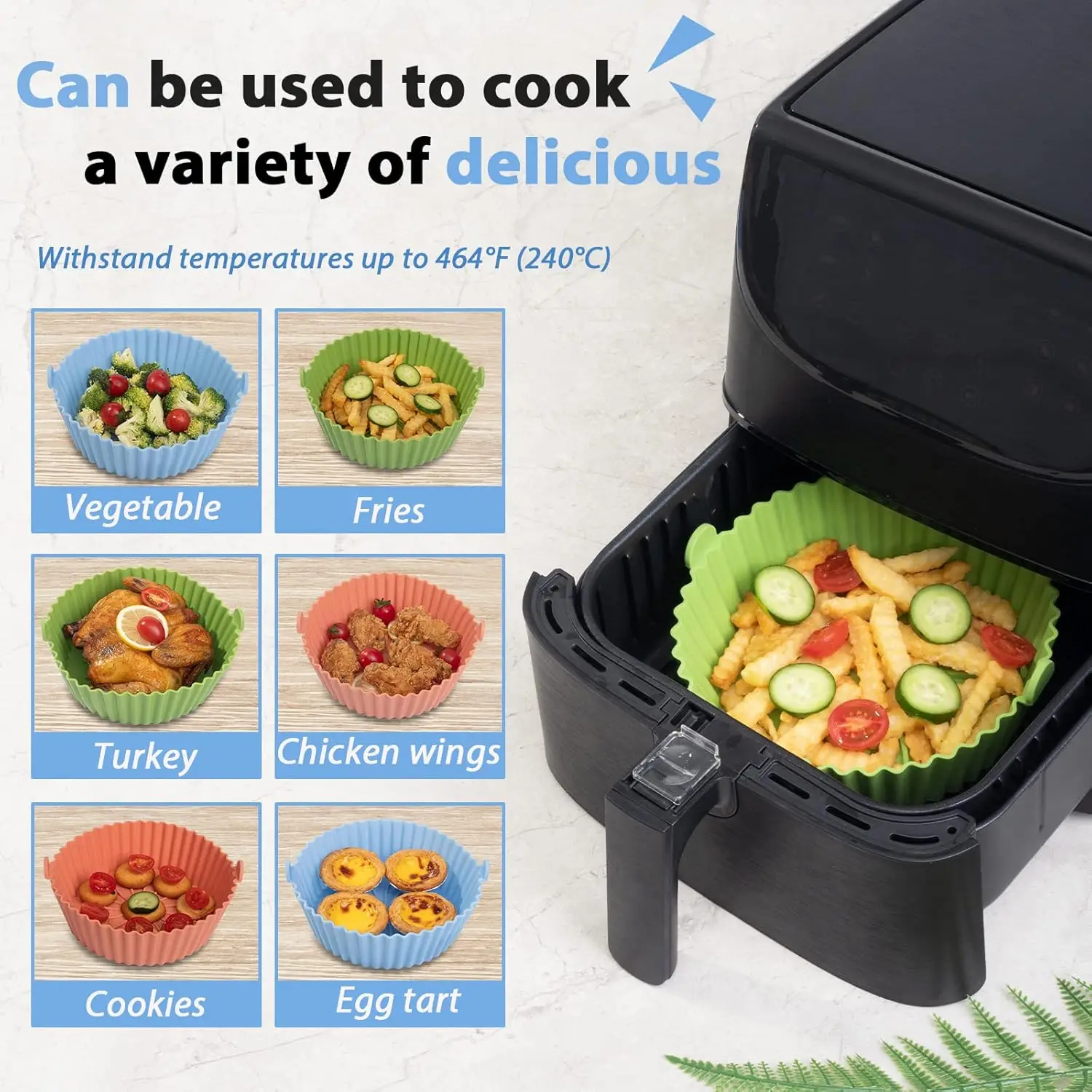 Air Fryer Liners Round 7/8/9 inch Silicone Pot Reusable Food Grade Airfryer Baking Basket