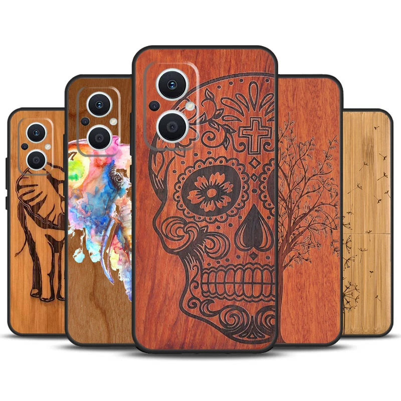 Bamboo Skull Pattern Wood Print Phone Case Cover