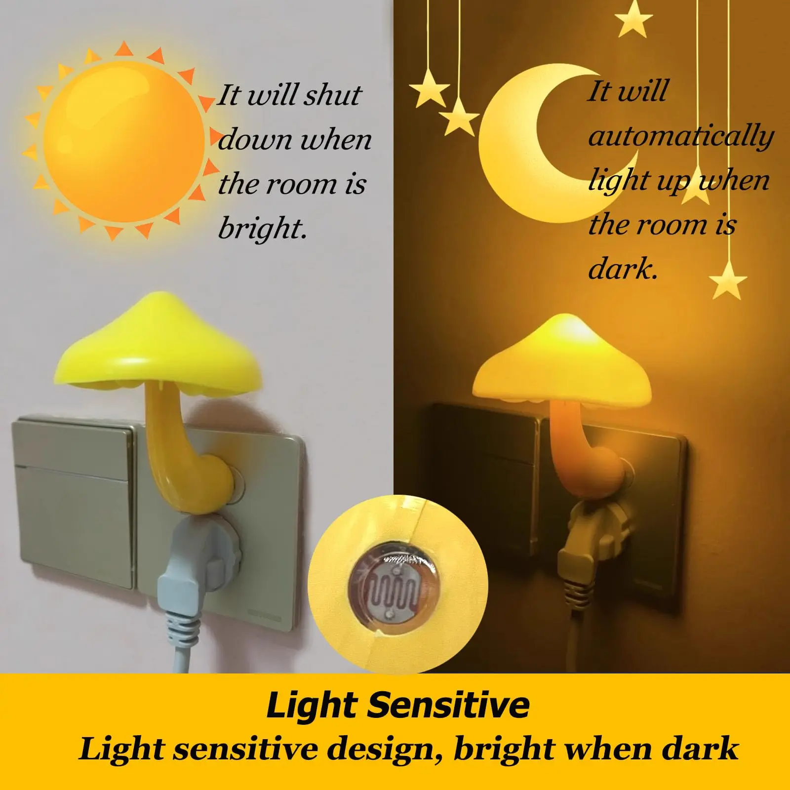 침실 LED 무드등 버섯 모양 벽면 소켓 램프 EU/US 플러그 따뜻한 백색 조명 센서 침실등 홈데코