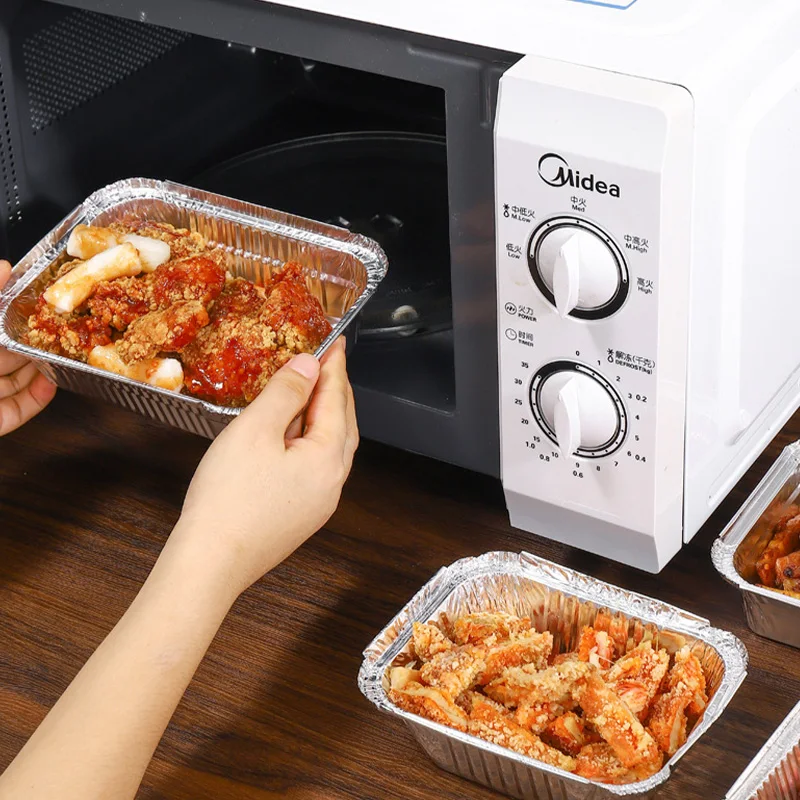 10pcs Rectangular Tin Foil Tray AirFryer Disposable Food Containers Bowls BBQ Take Away Cake Boxes Aluminum Packaging Box