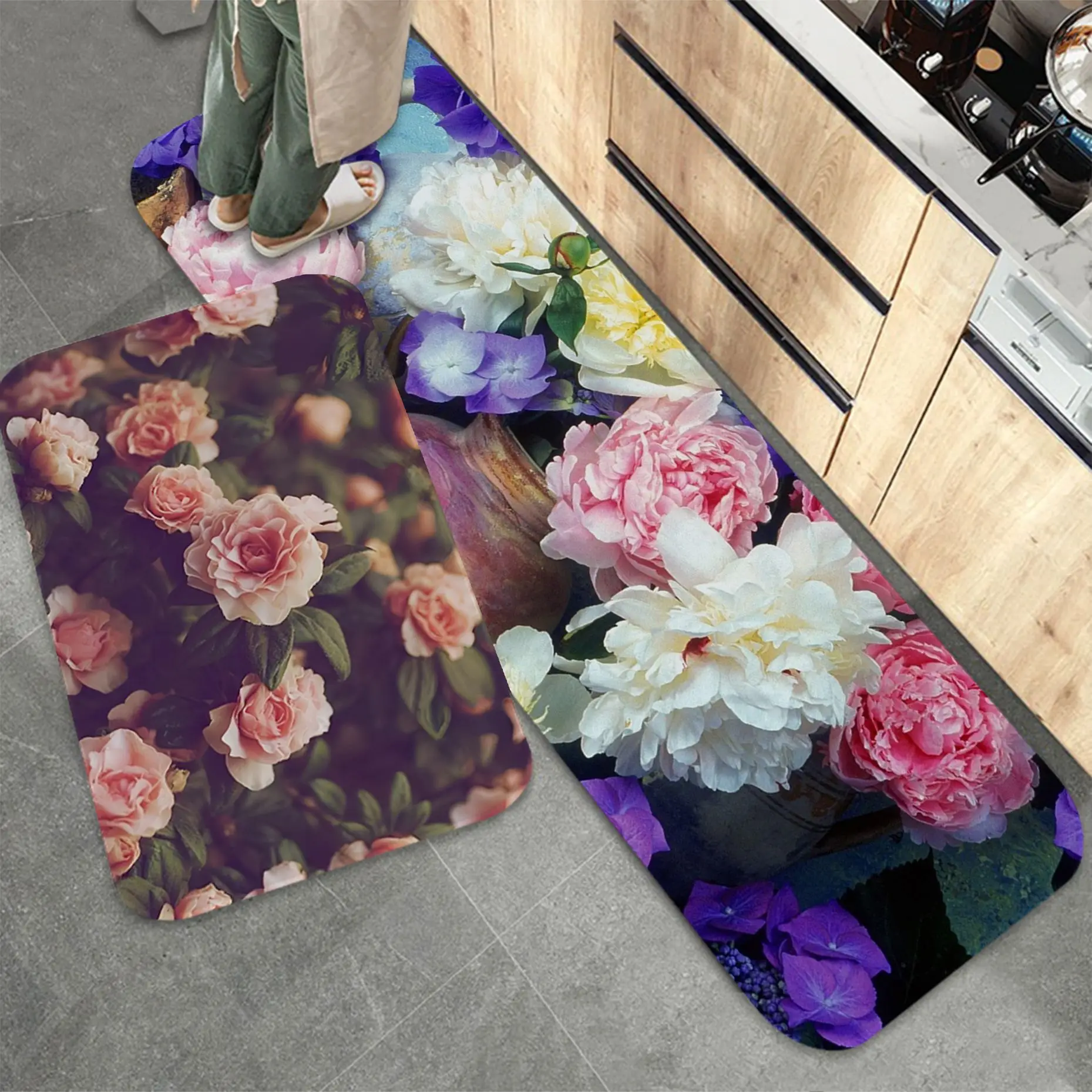 

Peony Flower Floor Mat Kids Room Bedroom Decoration Balcony Anti-Slip Doormat Living Room Bedside Mats