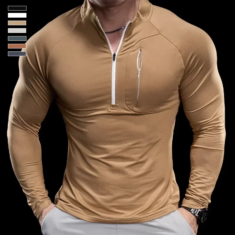 2024 New Men's Sports Gym Fitness Tops Running Training Clothes Round Neck Quick-drying Breathable Long-sleeved T-shirt Autumn 4