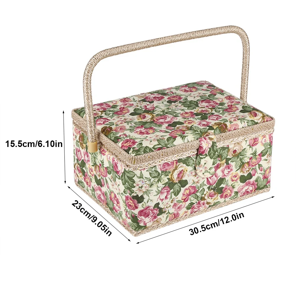 Craft Box Storage Box Fabric Floral Printed Sewing Basket Craft Household Sundry Storage Organizer with Handle Sewing