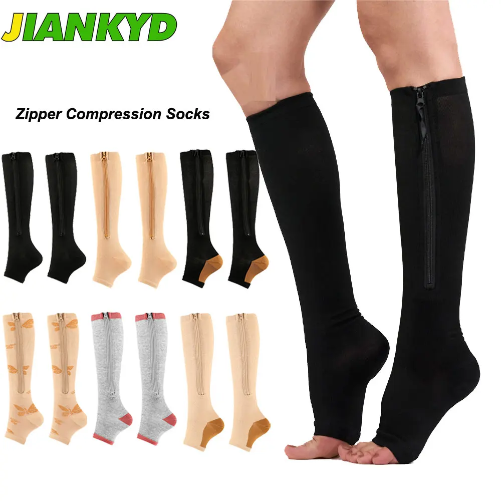 Zipper Medical Compression Socks 15-20 mmHg for Women and Men, Knee High Open  Toe Firm Support Graduated Varicose Veins Hosiery - AliExpress