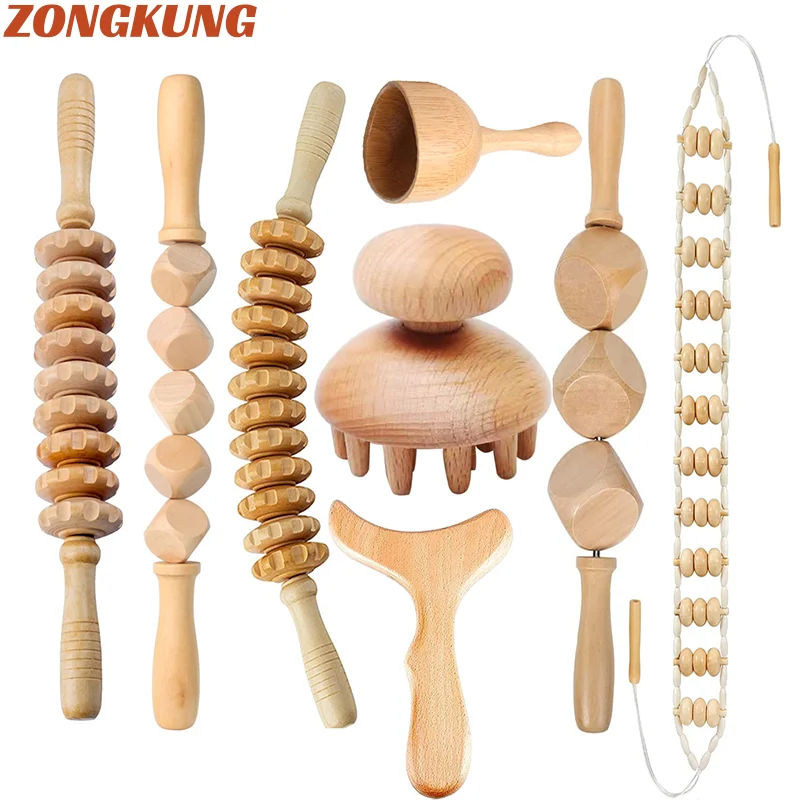 

2-8PCS Wooden Therapy Massager For Lymphatic Drainage Anti Cellulite Maderoterapia Body Sculpturing Massage Roller Gua Sha Sets