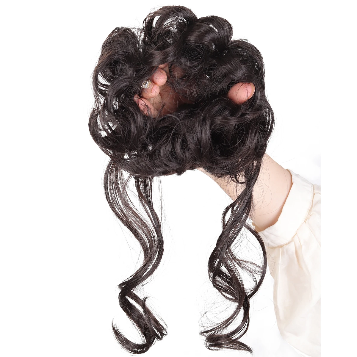 합성 헤어 번즈 밴드 메시 컬리 시뇽 도넛 업두 스크런치 여성용 가짜 헤어피스 헤어 익스텐션