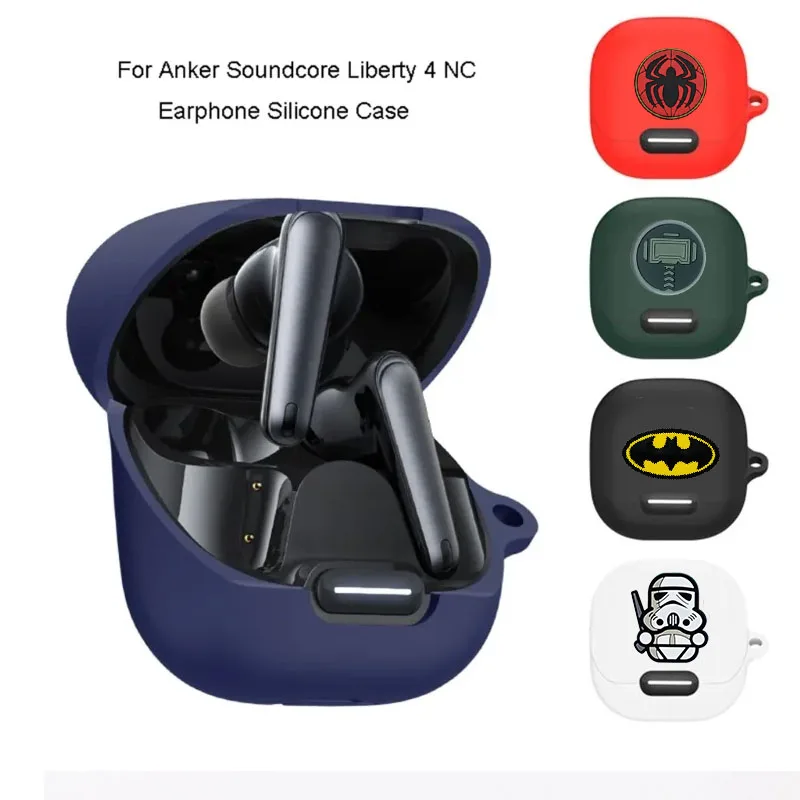 Earphone Case for Anker Soundcore Liberty 4 NC Charging Compartment Protective Sleeve Cartoon Marvel Batman Shell with Hook