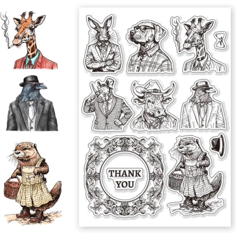 Clear Stamps 1Sheet Animal Clear Stamps Vintage Transparent Silicone Stamps Rabbit Dog Deer Silicone for Card Making Decor DIY