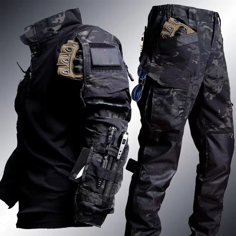 Long Sleeve T Shirt Tactical Frog Suit Men Outdoor Sports 2 Pieces Sets