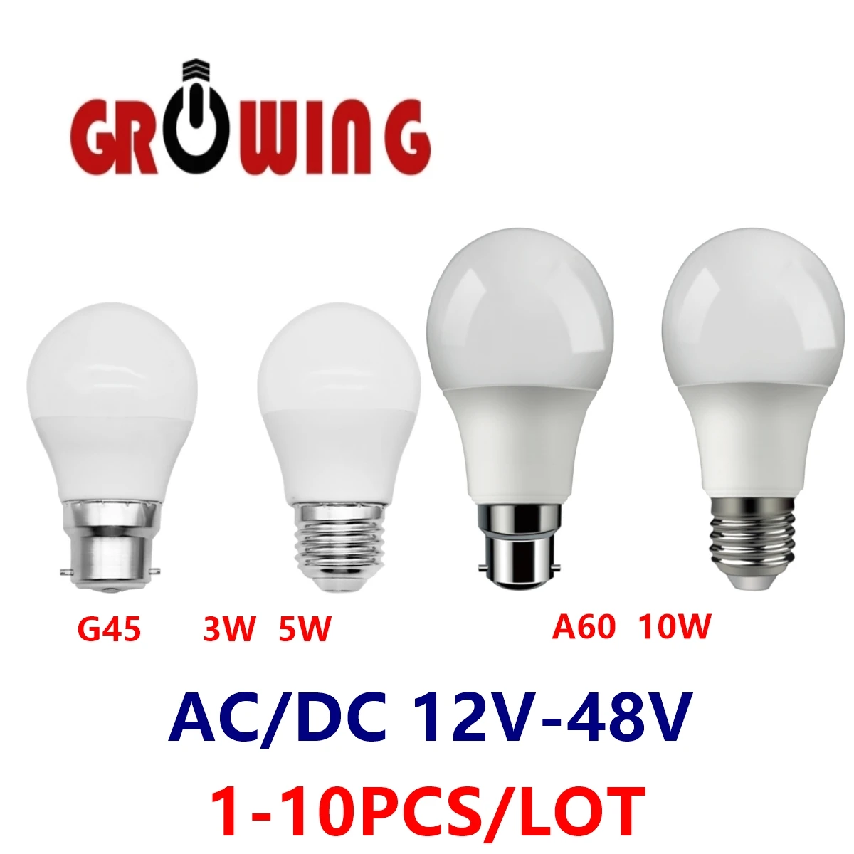 1-10pcs LED Low voltage AC/DC12V 24V 36V 48V bulb 3W 5W 10W super bright without strobe E27 B22 suitable for solar battery bulbs