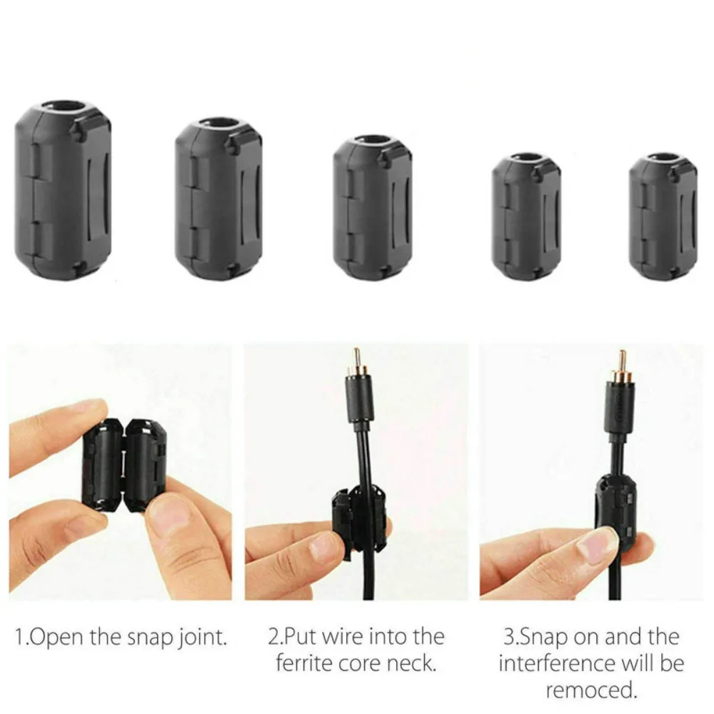 Ring Core Ferrite Bead Clamp Choke Coil EMI RFI Noise Filter Clip Snap for 3.5/5/7/9/13mm Black Cable Connector Filters Holder cable filter