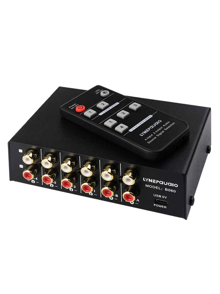 

4-in 2-out Audio Signal Remote Control Switcher Headset Speaker Switching Two-Way Switching 2-in 4-out Output without Loss