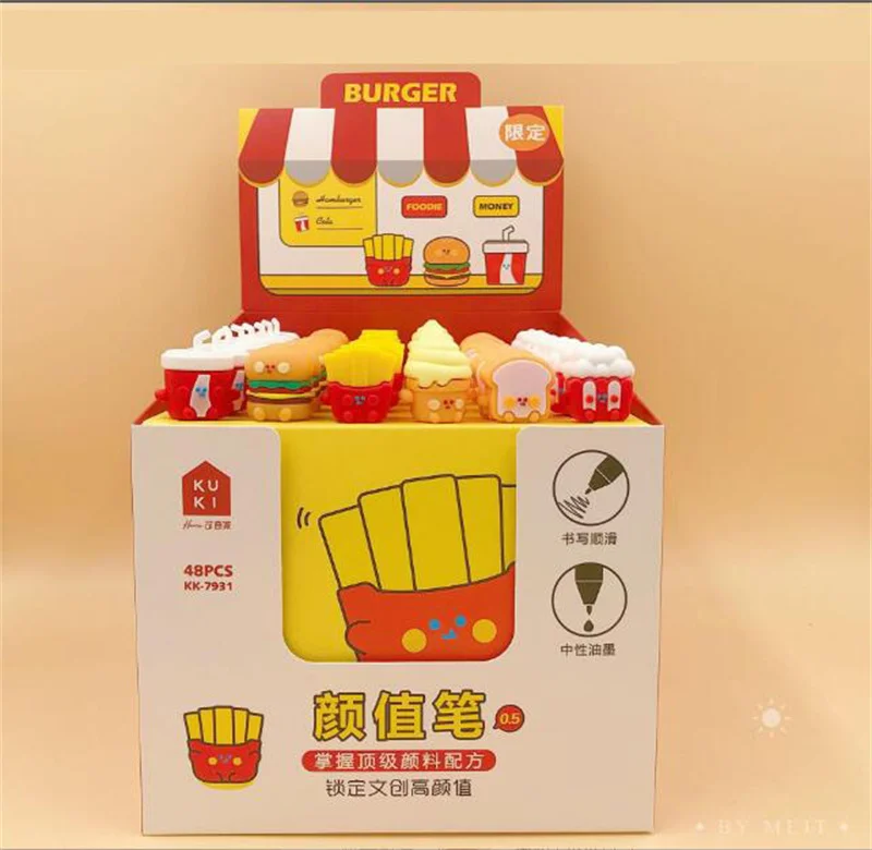 

48 pcs/lot Creative Hamburger Gel Pen Cute Fries 0.5 mm Black Ink Signature Pens Office School Supplies Korean Stationery