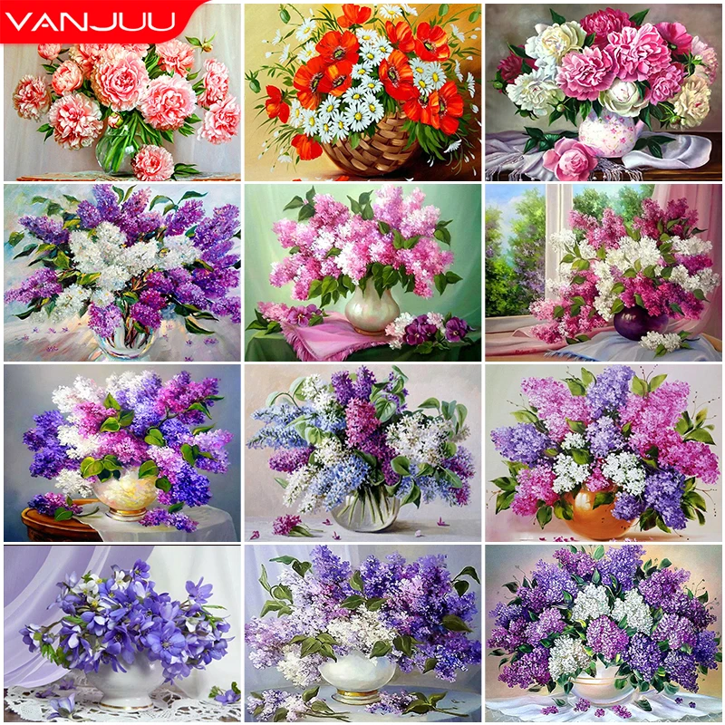 5D DIY Diamond Painting Flowers Vase Cross Stitch Kit Full Drill Embroidery Mosaic Flower Rose Picture of Rhinestones Decor Gift diamond painting