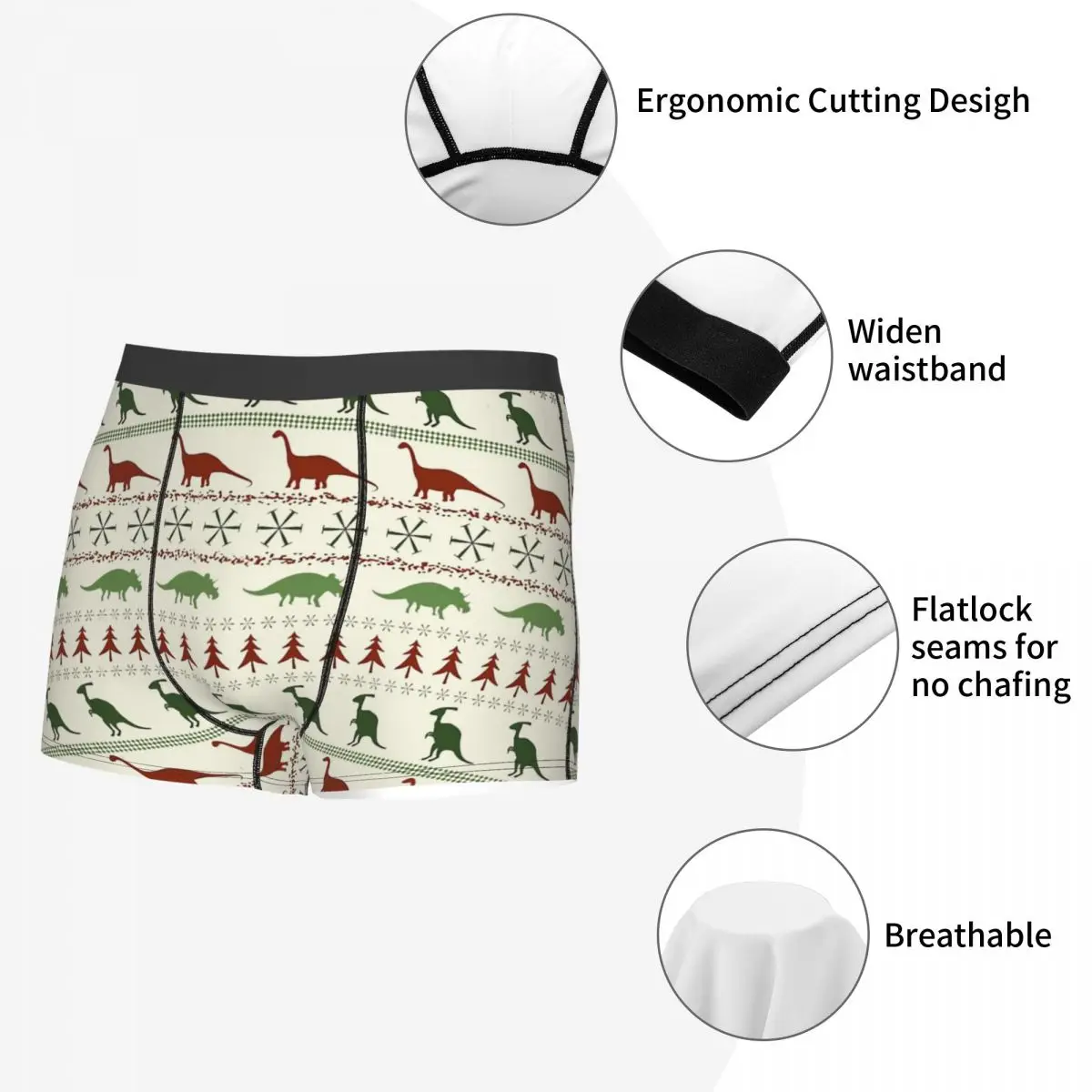 Christmas Green Man's Boxer Briefs Dinosaurs Breathable Funny Underwear High Quality Print Shorts Gift Idea 5