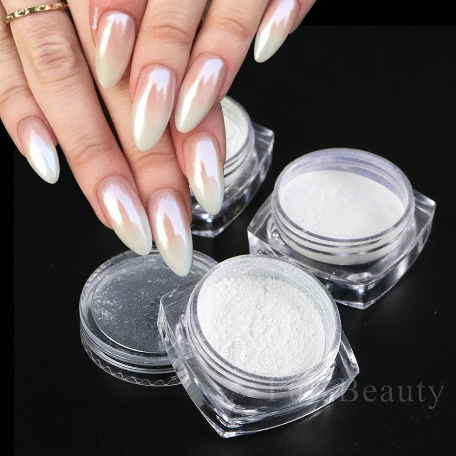 3pcs/set Shell Pearl Nail Powder White Fairy Chrome Nail Art