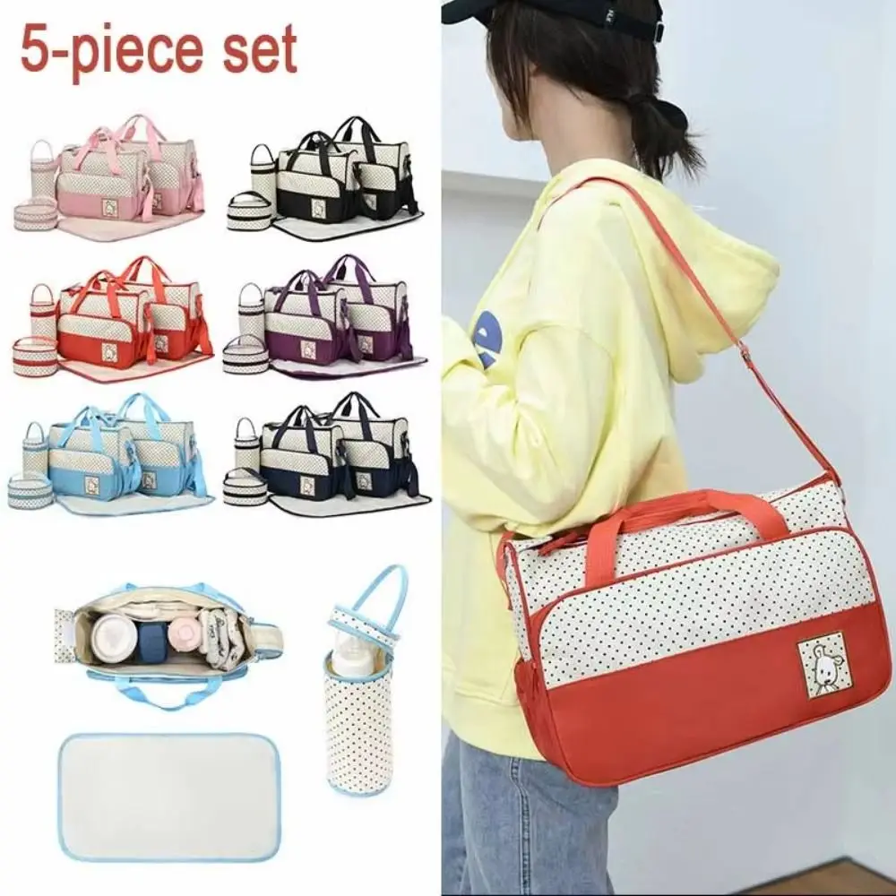 5Pcs/Set Large Capacity Baby Bag for Mom Changing Pad Built-in Diaper Pad Newborn Accessories Bag Fashion