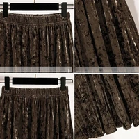Autumn Winter Girls New A-line Velvet Skirt 2026 Plus Size Gold Velvet Half Pleated Skirt Solid Versatile High Waist Mid Skirt - Image 6