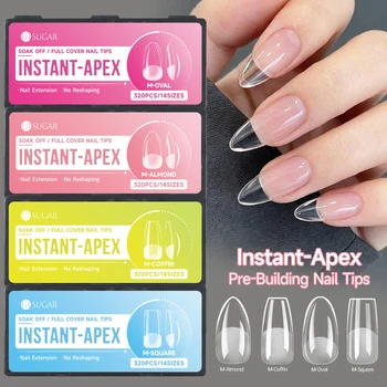 UR SUGAR 320pcs Instant-Apex Soft Gel Nail Tips Half Matt Full Cover Press-On Pre-Building Nail Tips False Nails Gel Extension 1