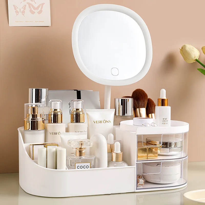Cosmetic Storage Box Large Capacity with Clear Drawer Multi-functional Makeup Organizer for Dressing Table Skincare Products