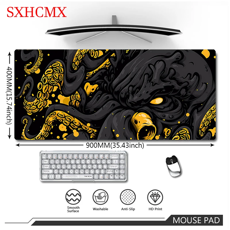 Grande Gamer Mousepad Tapete de Teclado Tapete de Mesa Monstro Octopus pc hd Desk Mats Empresa Oni Mouse Pad 900x40cm Presente - Imagem 3