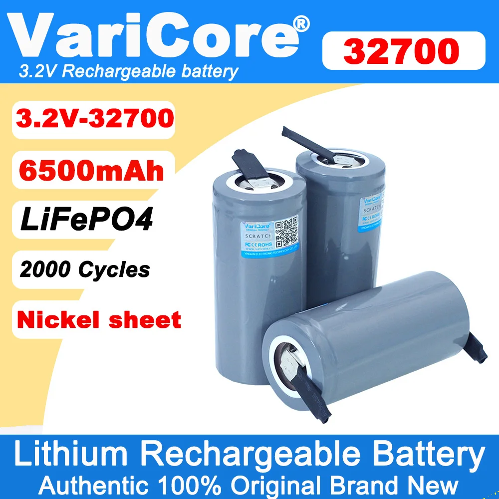 Batteria VariCore 3.2V 32700 6500mAh LiFePO4 35A Scarica Continua Massima 55A Batterie ad Alta Potenza + Fogli di Nichel Fai-da-te