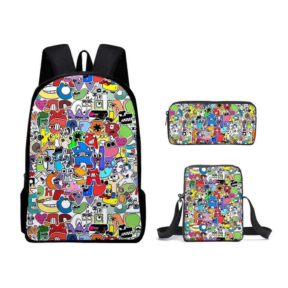 Alphabet Lore Letter Legend Game Student School Bag Pencil Bag Three-piece  Set Backpack Children Cartoon School Bag Mochila - AliExpress