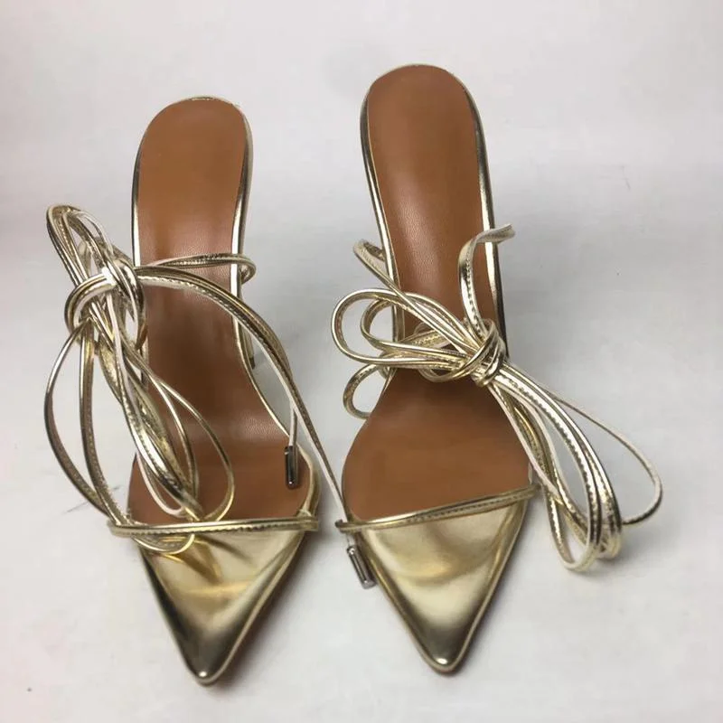 

Narrow Band Gold Ladies Shoes Belts Thin High Heels Round Toes Sandals Ankle Strap Sexy Chaussures Femme Solid Female Sandalias