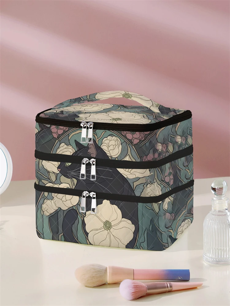 1Pc, Black Cat Pattern 3-Layer Cosmetic Bag, Multi-Functional Makeup Management Bag, Bathtub Shower, Wallet, Portable Cosmetics, Lipstick, Brush, Skin Care Organizer 1Pc, Starry Sky Pattern 3-Layer Cosmetic Bag, Multi-Functional Makeup Management Bag, Bathtub Shower, Wallet, Portable Cosmetics, Lipstick, Brush, Skin Care Organizer