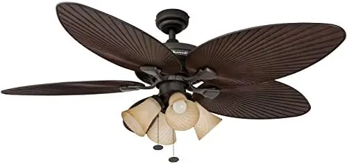 

Fans Palm Island, 52 Inch Tropical Indoor Outdoor Ceiling Fan with Light, Pull Chain, Three Mounting Options, 5 Palm Leaf Blades