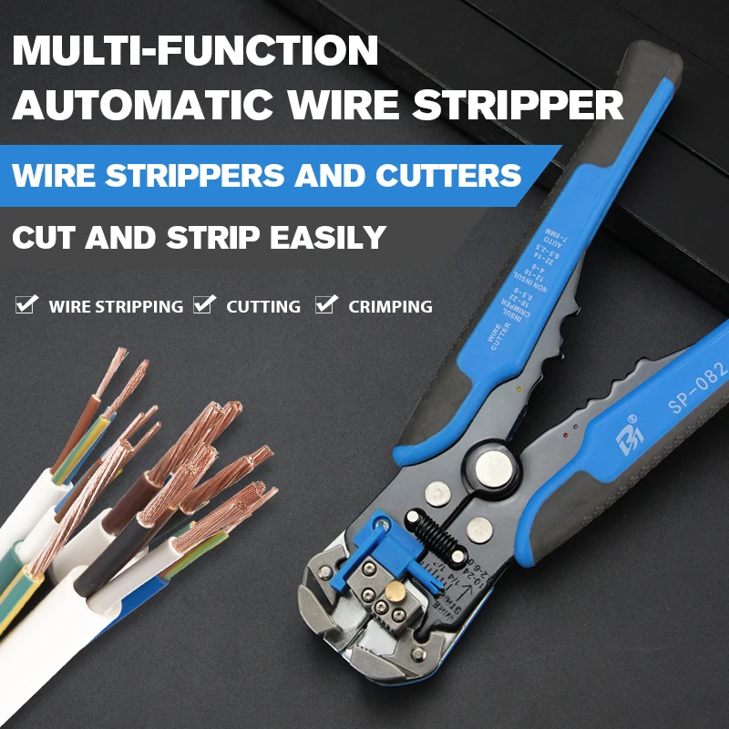 SP-082 Multi-functional Wire Stripper Pliers 0.2-6mm Wire Crimping Tool Alloy Steel Professional Cable Wire Stripper