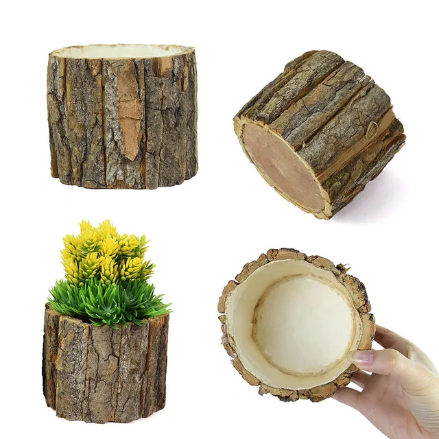 Kéreg Virágcserép Fa Csonk Virágcserepült Ültetvényes Tartók Otthoni Beltéri Kültéri Kerti Növény Bonsai Esküvői Dekorációs Kellékek - Image 5