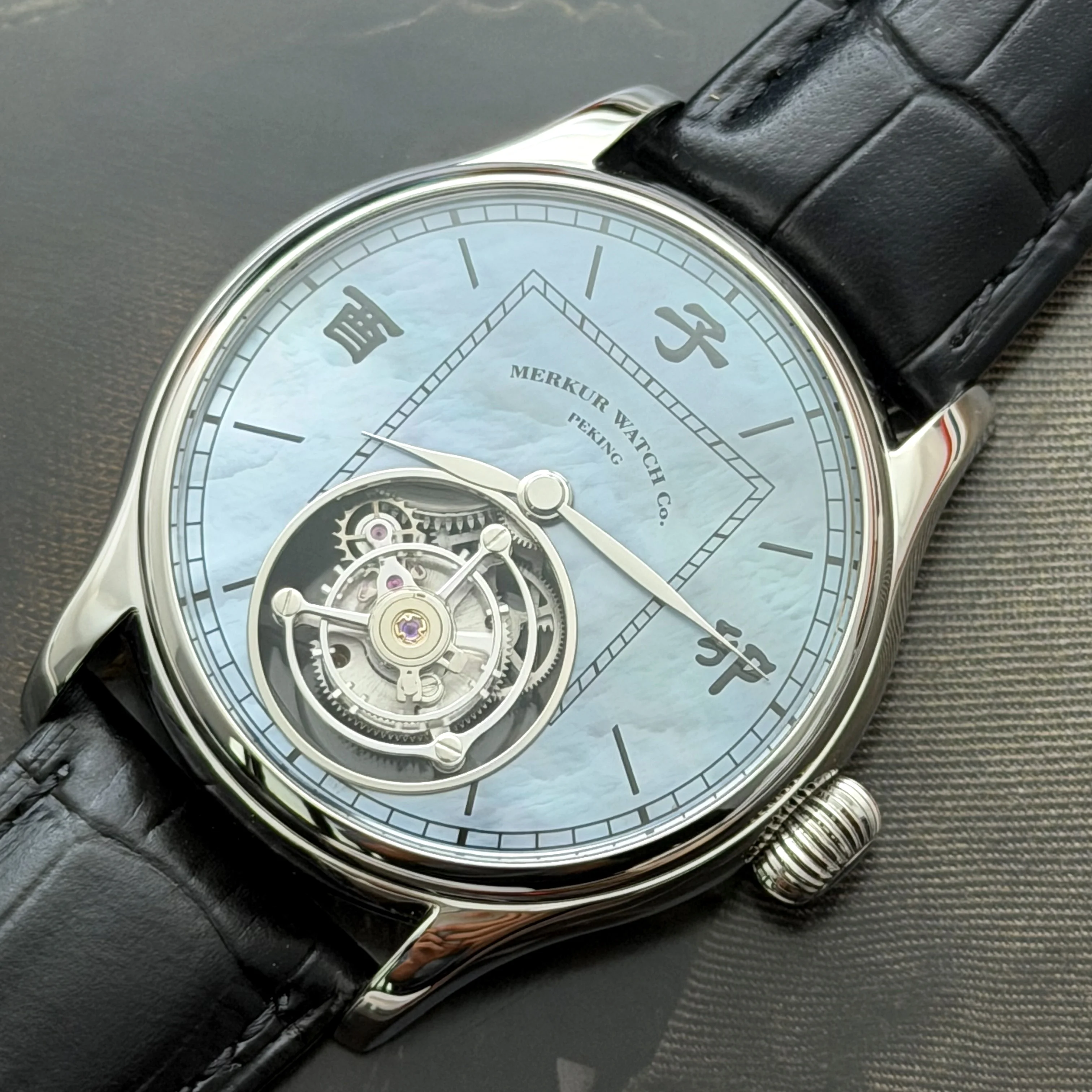 Merkur 100% Tourbillon Watch Men’s Mother of Pearl Dial Sapphire Watch For Men