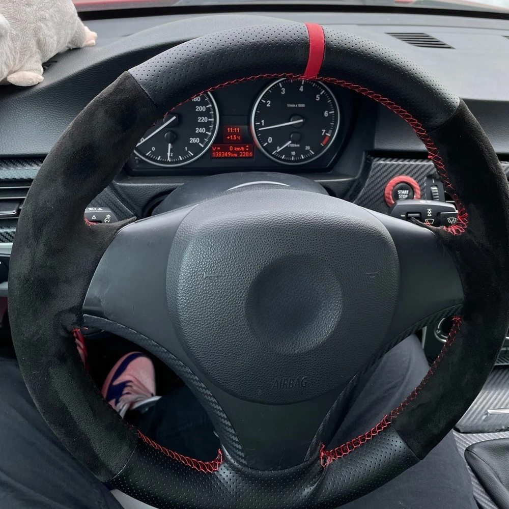 맞춤형 자동차 핸들 커버, 미끄럼 방지, BMW E90 E91 E92 E93 E87 E81 E82 E88 X1 E84 325i 330i 335i 120i 130i 120d 