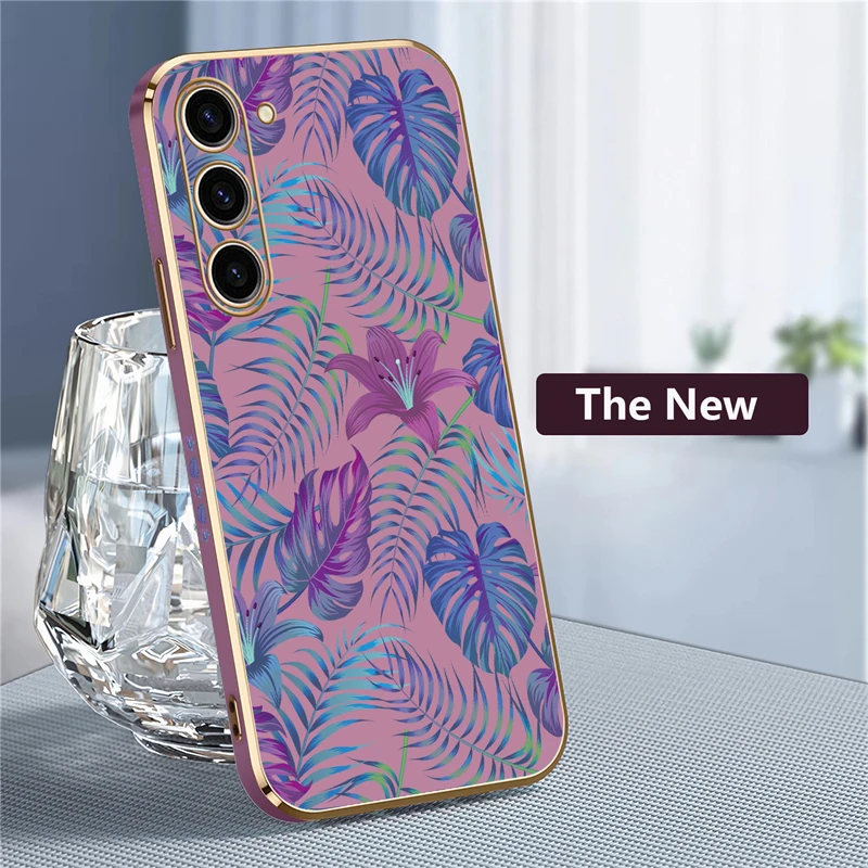 Tropical Plants Purple Leaf Shockproof Silicone Phone Cover