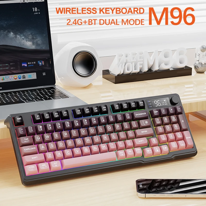 M96 Bluetooth 키보드 무선 FREEWOLF 스크린 게임용 키보드 전자 스크린 다중 장치 연결 인체 공학 게임