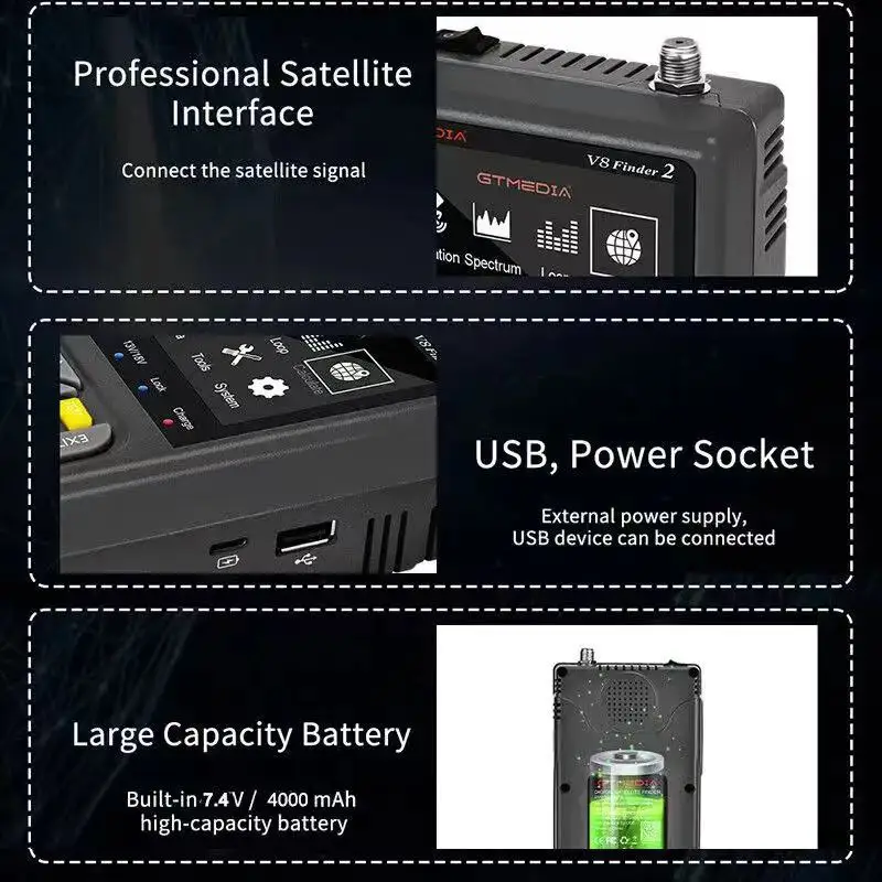 Satellite Signal Finder GTMEDIA V8 Finder2+Bag DVB-S/S2/S2X 1080P 3.5 Inch High Definition TFT LCD Screen H.264 vs WS-6933