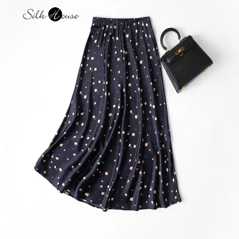 2023 Women's Fashionable New Style Light Luxury Silk Satin Temperament Dark Blue Mulberry Silk Mid-length Buttock Fishtail Skirt