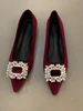 2025 Spring and Autumn New French Fashion Red Pointed Suede Water Diamond Shallow Mouth Flat Flat Casual Women's Shoes 3