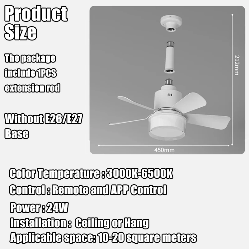 Ceiling Fan With Lamp E26/E27 Interface Silent Ceiling Fan With APP and Remote Control Modern Simple Lights Bedroom Lighting