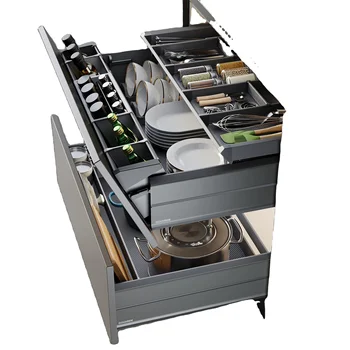 มัลติฟังก์ชั่นดึงออกตะกร้าลิ้นชักประเภทลิ้นชักตะกร้าจานจานและชั้นวางชามดึงออกตะกร้าลิ้นชักตู้ครัว 1