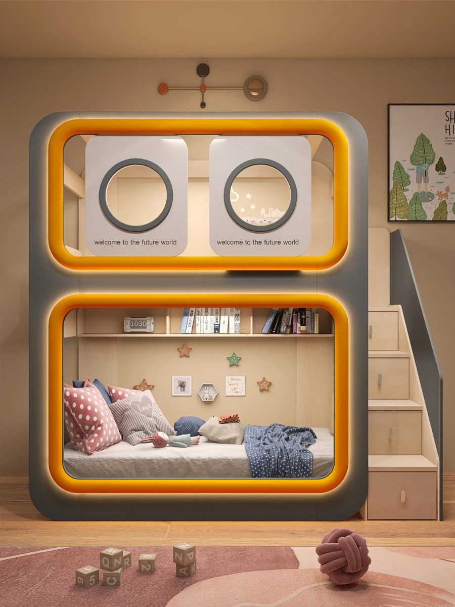 

Space capsule luminous upper and lower beds Bunk bed children's bed tree hole bed high and low bed small family child mother