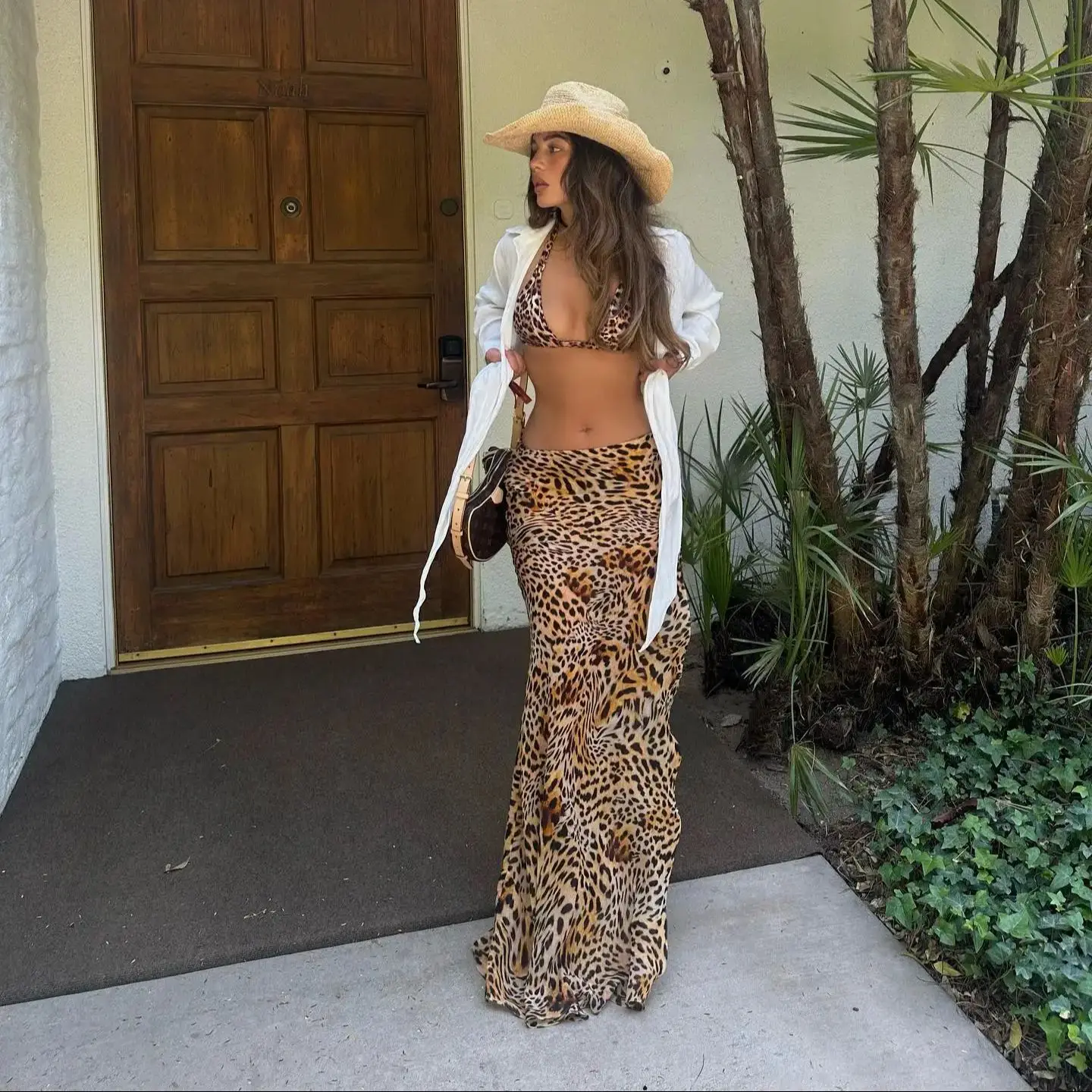 Leopard Print Bikini Swimsuit with Skirt Swimwear Women Brazilian Bikini 3 Pcs Bathing Suit A Line Skirt Summer Female