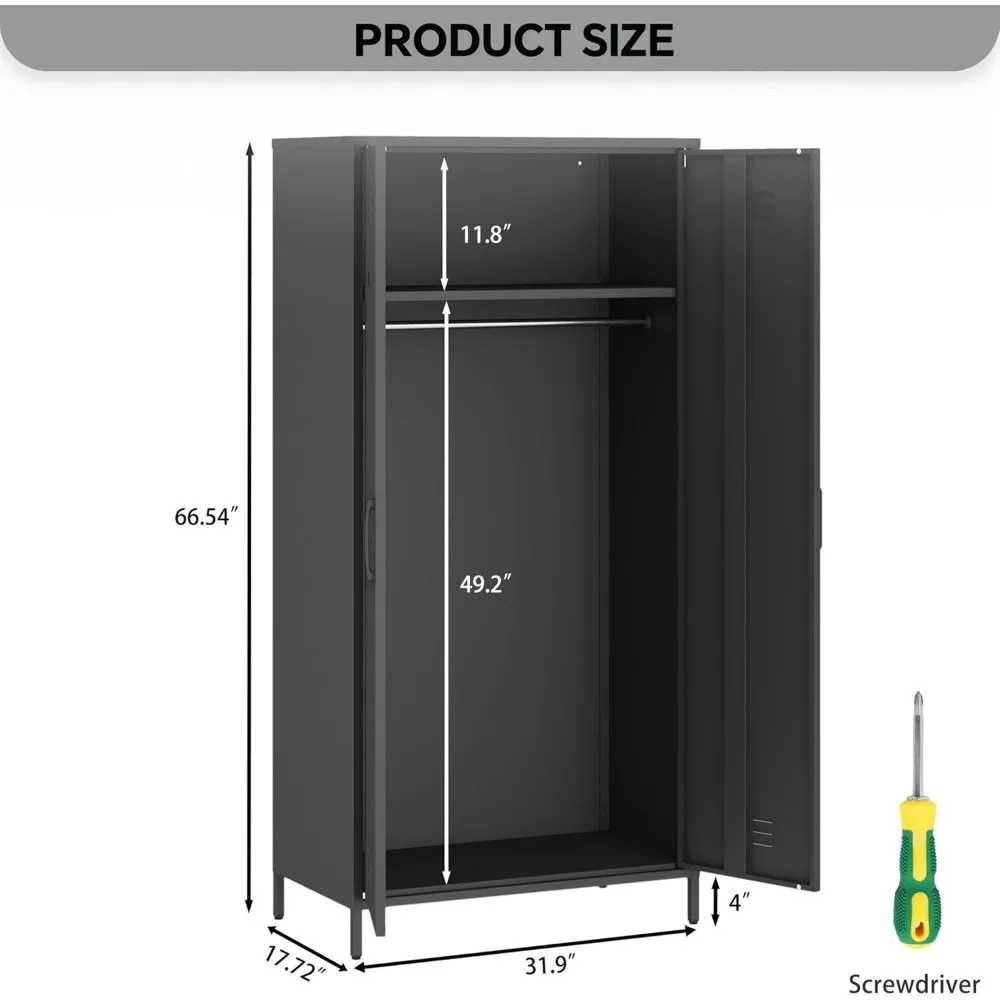 Metal Armoire Wardrobe Closet, Heavy-Duty Rustproof Steel Storage Cabinet with Fixed Shelf and Hanging Rod, Ideal for Homeowners 2