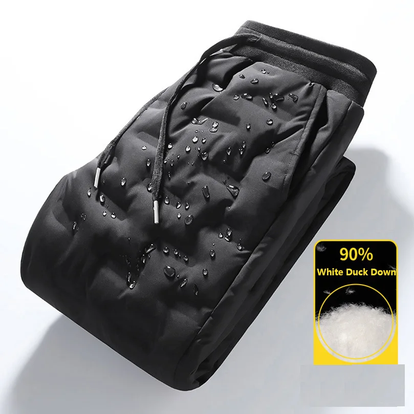 

Men's Winter 90% Down Pants Warm And Thick Winter Solid Plus Size White Duck Down Trousers Black Quilting Clothes 2023