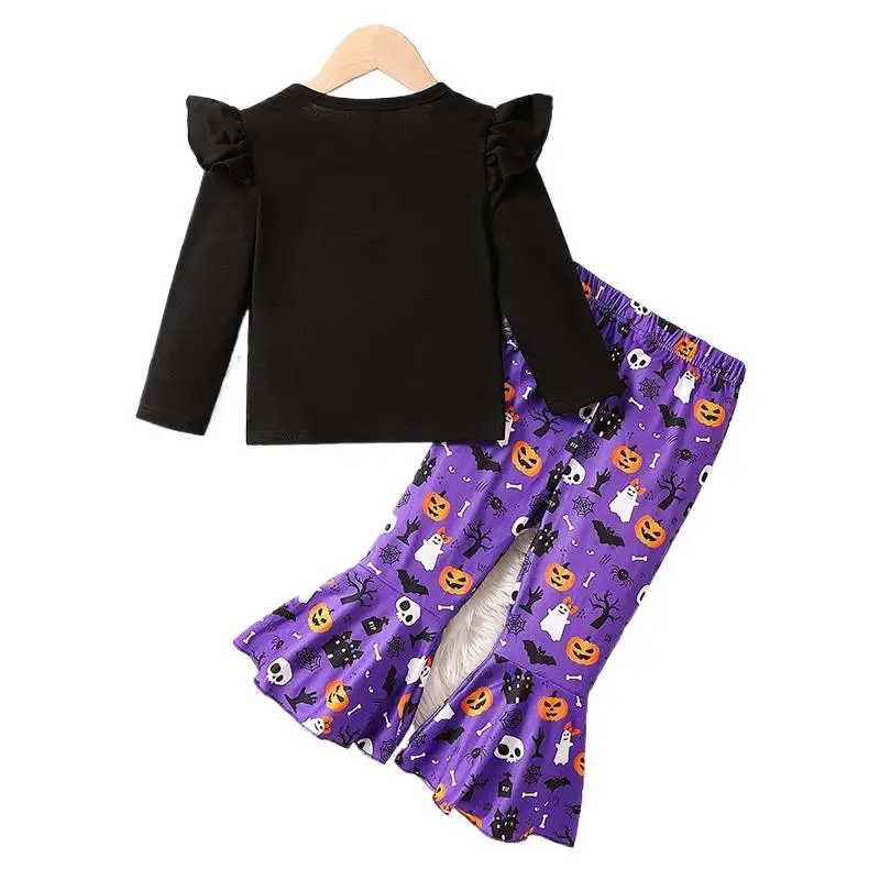 2Pcs/set Autumn Kids Clothes Baby Girls Christmas Halloween Pumpkin Cartoon T shirts Tops+ Pants Sets Children's Clothing