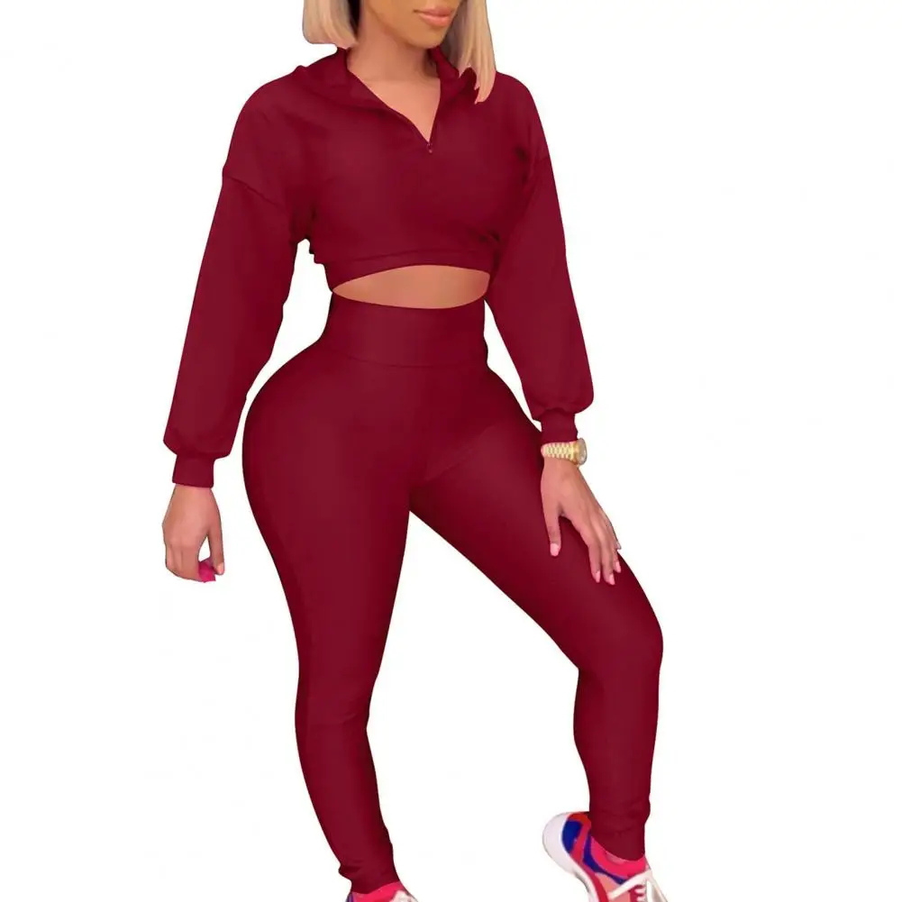 

Спортивный костюм с длинным рукавом, укороченный топ на молнии, облегающий комплект из двух предметов, женская одежда, спортивные комплекты