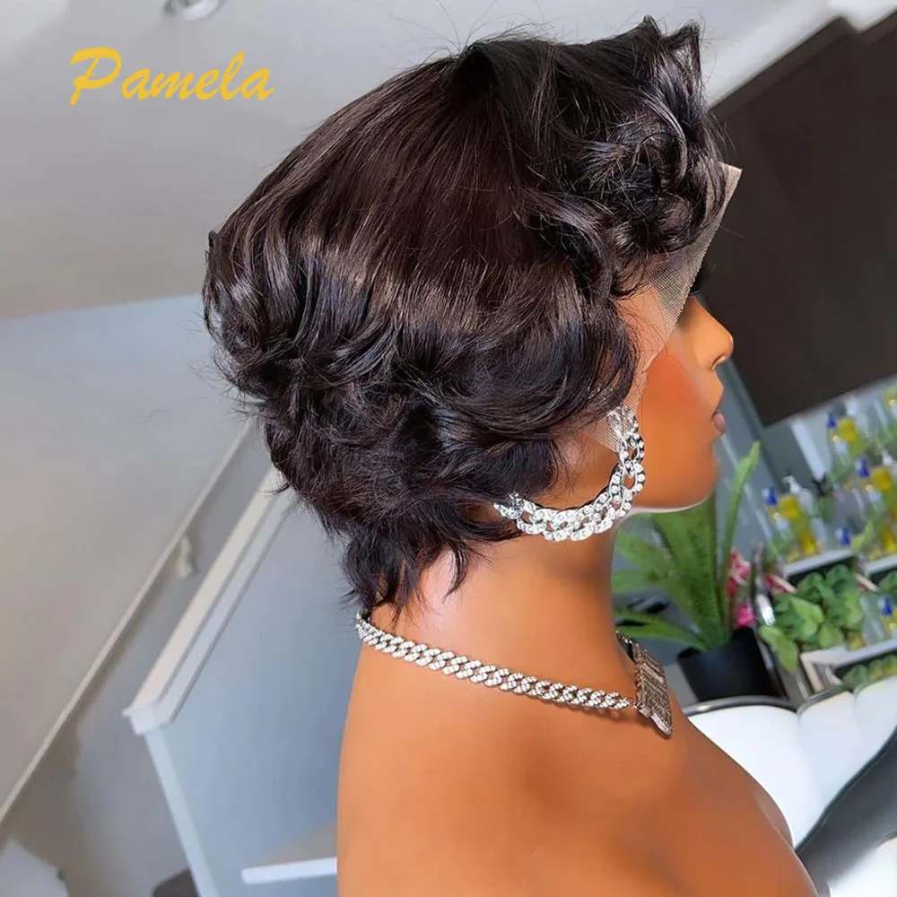 Brazilian Short Straight Bob Lace Frontal Wig For Women Pixie Cut 13x4 Transparent Lace Frontal Human Natural Hair Wig