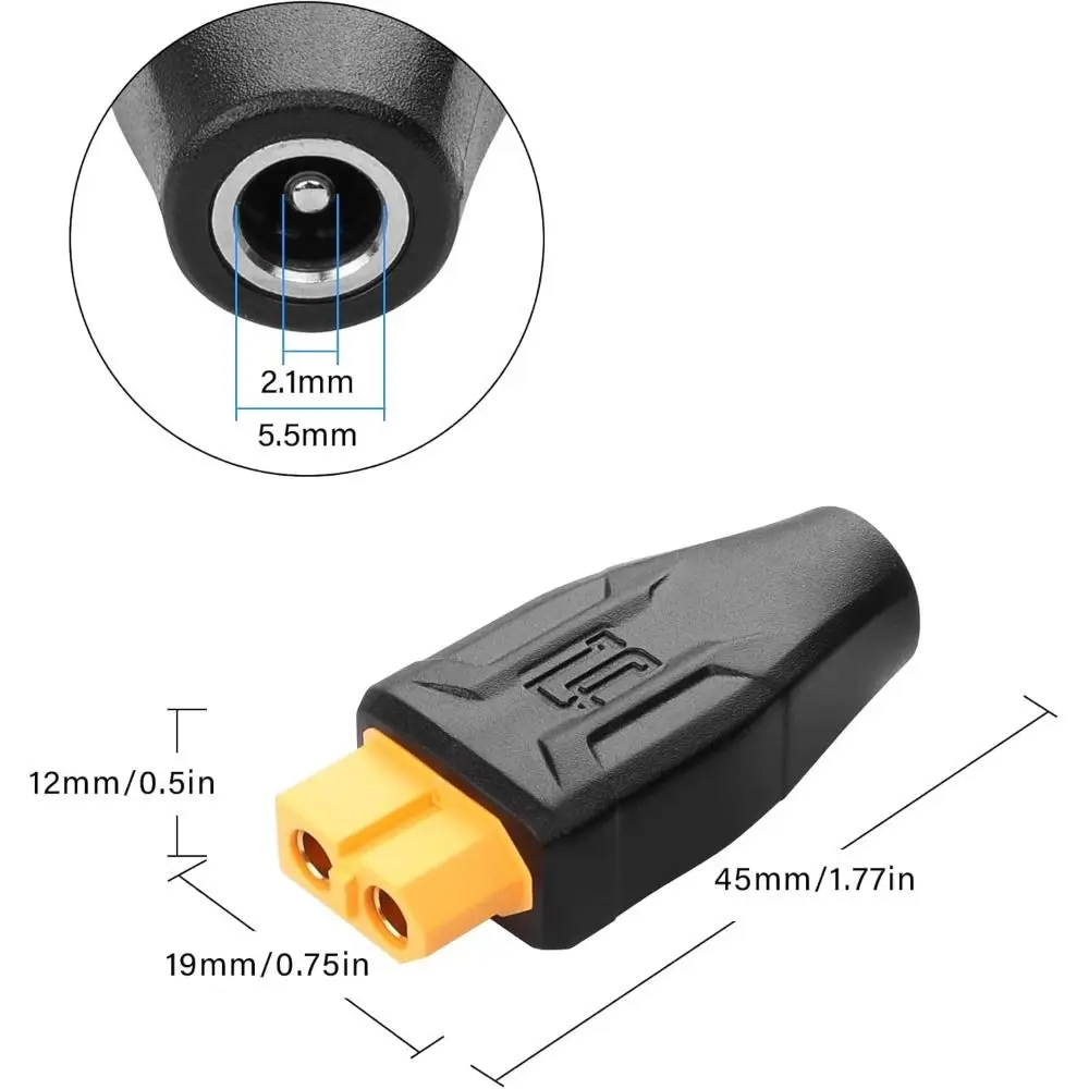 5525 7450 USB C to XT60 Adapter 100W 20V/5A DC Charging Adapter Male to Female for Airplane Model Energy Storage Outdoor Power